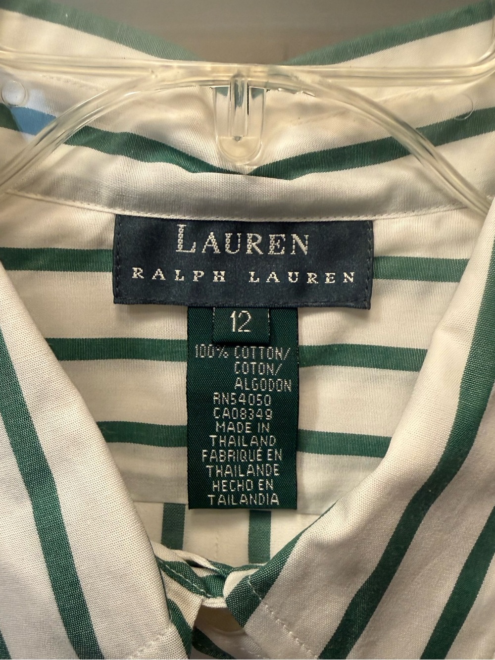 Lauren Ralph Lauren White Shirt with Green Vertical Stripes - Picture 3 of 5